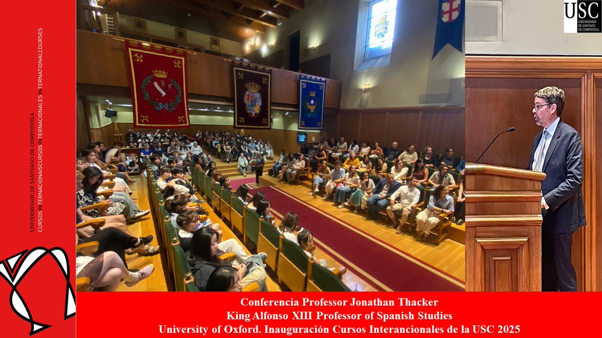 ci_usc's tweet photo. El3/7/2025 inauguración curso verano #CursosInternacionalesdelaUSC Conferencia #JonathanThacker, #KingAlfonsoXIII,  #UniversityofOxford, pronunció conferencia, "Lope de Vega y Shakespeare frente a frente".
@santiagoturismo @Turgalicia @USC_SRE @UniofOxford @CAFIgalicia @Xunta_c https://t.co/5ksbgk0TsK