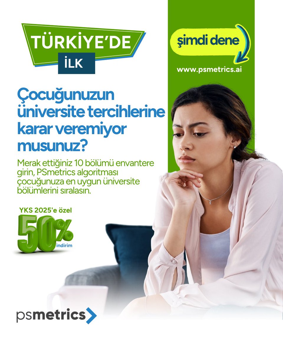 Çocuğunuzun üniversite tercihleri konusunda kararsız mısınız? 😟 PSmetrics ile bu stresi geride bırakma zamanı! 🚀

Merak ettiğiniz 10 üniversite bölümünü platforma girin, bırakın PSmetrics algoritması çocuğunuza en uygun bölümleri sıralasın ve geleceğinin yol haritasını çizsin!