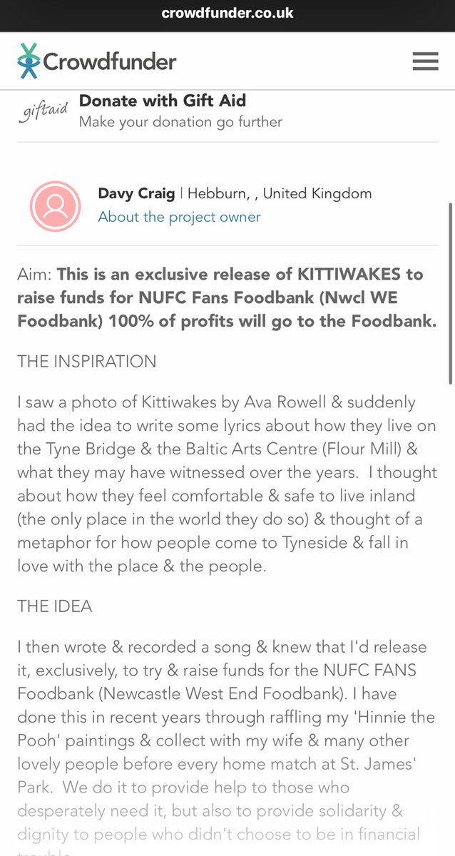 NUFC Fans Foodbank (@nufcfoodbank) on Twitter photo Please support this fantastic Newcastle upon-Tyne & <a href="/NUFC/">Newcastle United</a>-themed <a href="/crowdfunderuk/">Crowdfunder UK</a> song by one of our star collectors <a href="/Davy_Craig/">Davy Craig</a> with 💯 of profits to the <a href="/NCLFoodbank/">Newcastle Foodbank</a> ! Link below to listen & donate 👇or Share♻️Cheers🙏
crowdfunder.co.uk/p/kittiwakes
Davy via X: “CROWDFUNDER - 100% of Please support this fantastic Newcastle upon-Tyne & <a href="/NUFC/">Newcastle United</a>-themed <a href="/crowdfunderuk/">Crowdfunder UK</a> song by one of our star collectors <a href="/Davy_Craig/">Davy Craig</a> with 💯 of profits to the <a href="/NCLFoodbank/">Newcastle Foodbank</a> ! Link below to listen & donate 👇or Share♻️Cheers🙏
crowdfunder.co.uk/p/kittiwakes
Davy via X: “CROWDFUNDER - 100% of