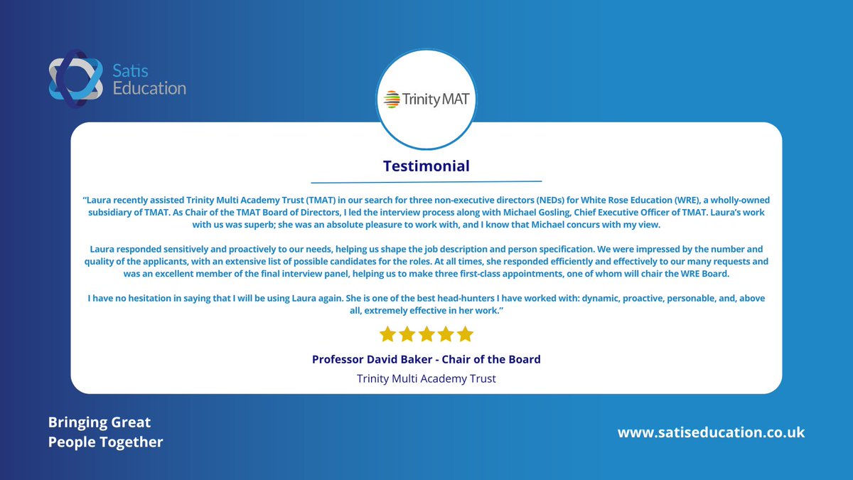 Liz Hayden (@lizhaydhr) on Twitter photo A further testimonial from an amazing client that <a href="/SatisEducation/">Satis Education</a> are proud to share. It isn't just us that will tell you how we add value! Get in touch to enquire how our recruitment and consultancy services could support your School/MAT. #BringingGreatPeopleTogether A further testimonial from an amazing client that <a href="/SatisEducation/">Satis Education</a> are proud to share. It isn't just us that will tell you how we add value! Get in touch to enquire how our recruitment and consultancy services could support your School/MAT. #BringingGreatPeopleTogether