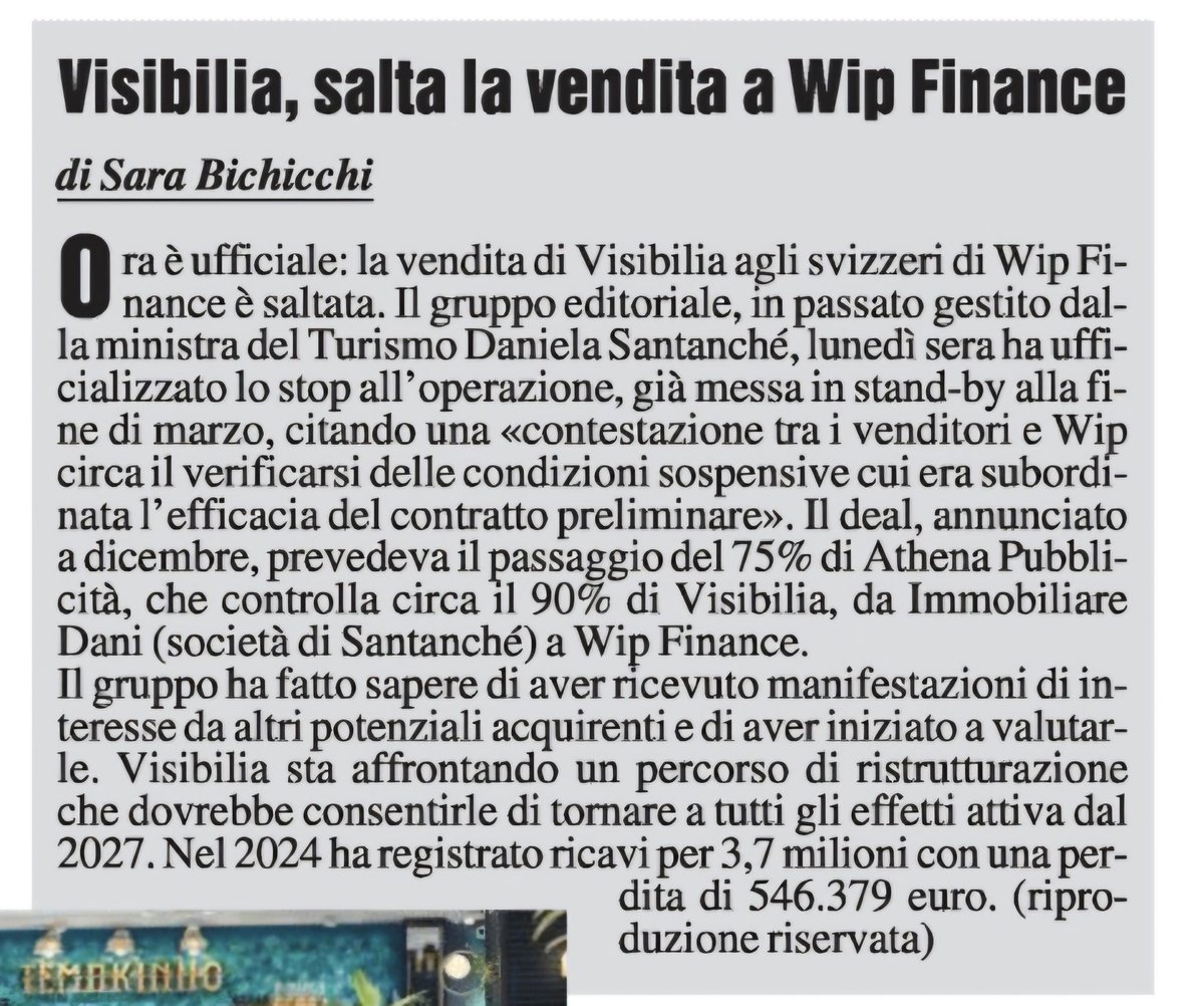 MCapisani's tweet image. Nessun futuro svizzero per Visibilia...
#Santanchè #editoria #giornalismo via @MilanoFinanza