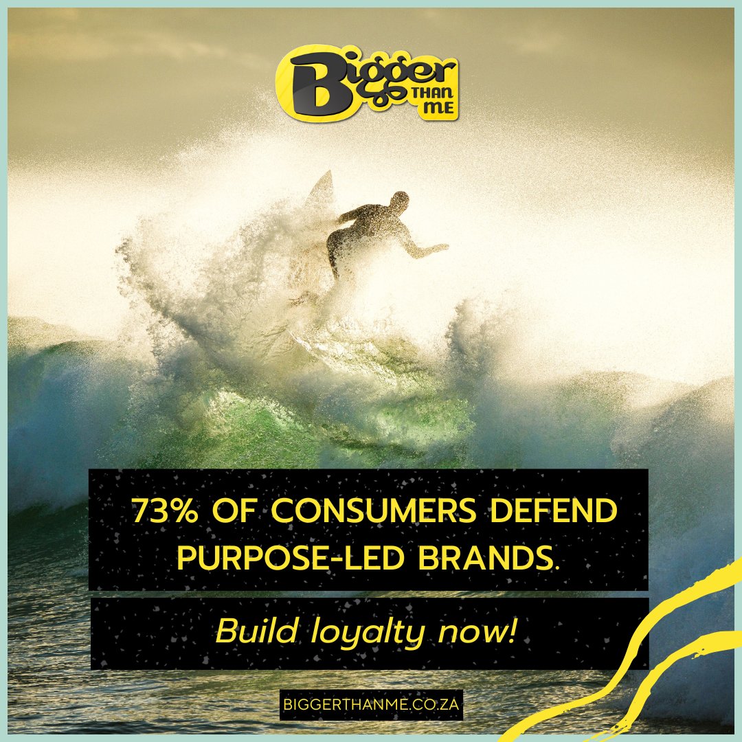 73% of consumers will defend a purpose-led brand they love. 💪

Want to build loyalty through social impact?

Our latest blog breaks down strategies to make your brand unforgettable.

Read now! 👉 biggerthanme.co.za/our-blog/

#BrandLoyalty #PurposeDriven #SocialImpact