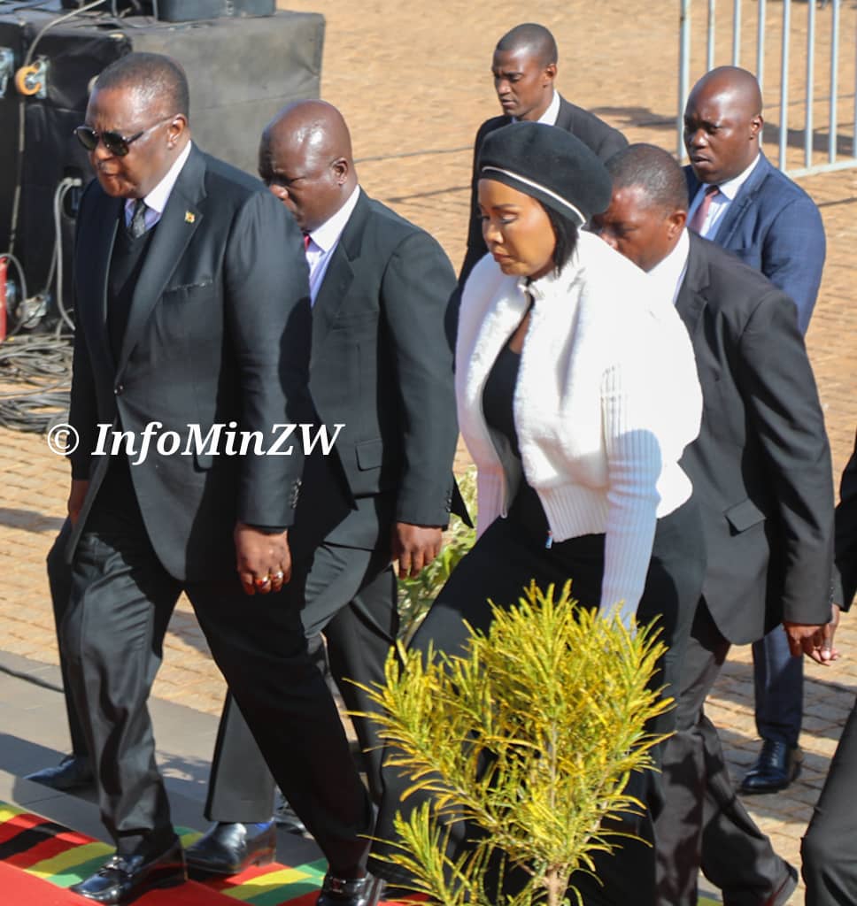 HE PRESIDENT <a href="/edmnangagwa/">President of Zimbabwe</a> and  Honourable Vice President Gen.(Rtd) Dr C.G.D.N Chiwenga and his wife Colonel Miniyothabo Baloyi-Chiwenga arriving at the burial of national hero cde Sydney Gata.