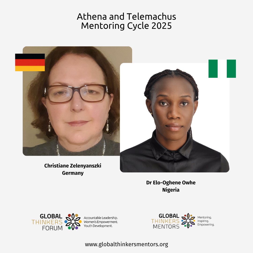 GTFMentoring's tweet image. Our 2025 mentee from #Nigeria, Dr Elo Owhe, is a medical doctor passionate for health policy & public health advocacy. Her #mentor is former GTF mentee Christiane Zelenyanszki, a highly experienced senior healthcare service manager with extensive clinical grounding. #GTF #sdgs