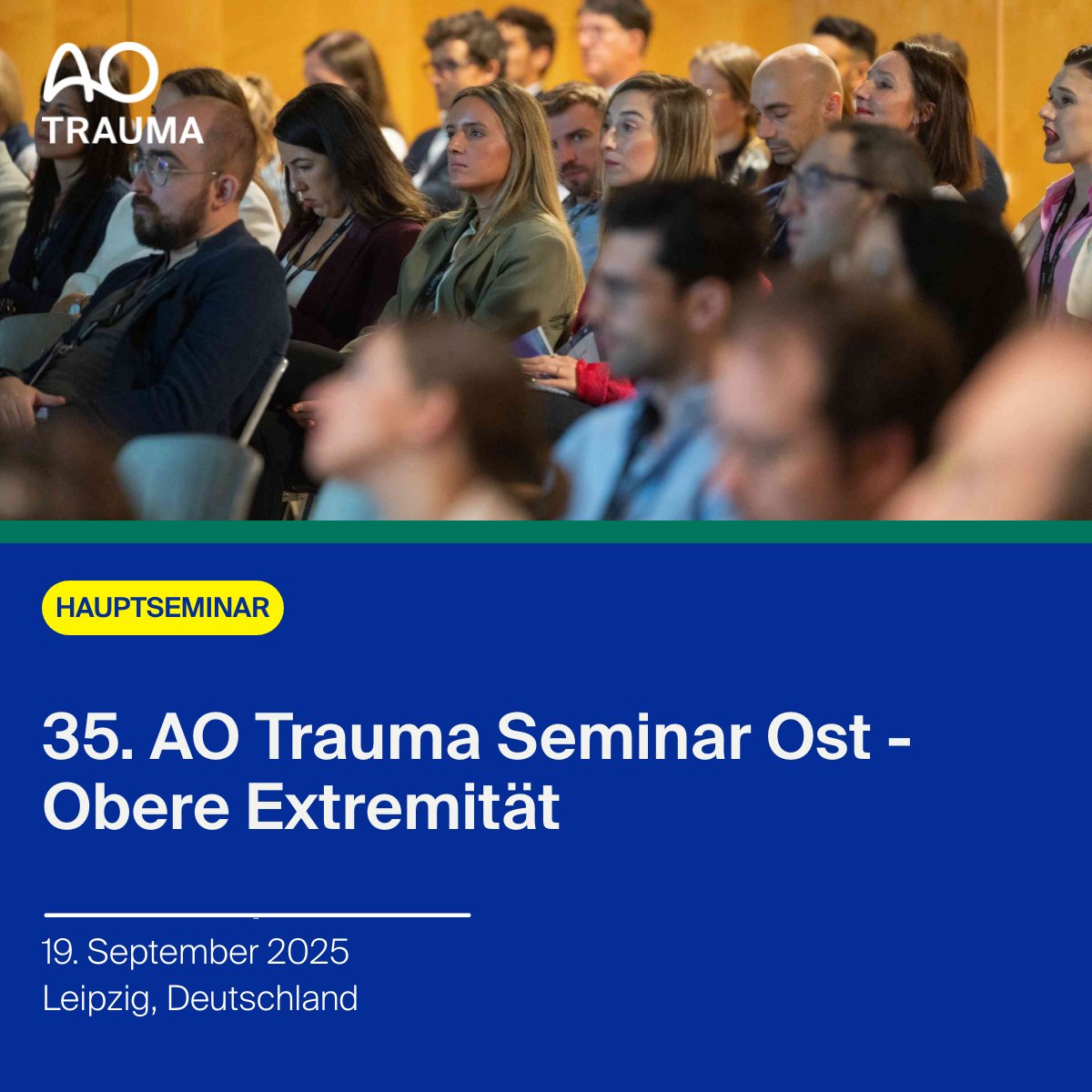 35. AO Trauma Seminar Ost - Obere Extremität

Chairperson:
Klaus-Dieter Schaser (Germany), Christian Kleber (Germany), Philipp Kobbe (Germany), Gunther Hofmann (Germany)

Advanced Seminar

🗓 September 19, 2025
📍 Leipzig, Germany
🔊 German
Register now
eduevents.aofoundation.org/evt/s/evt-even…