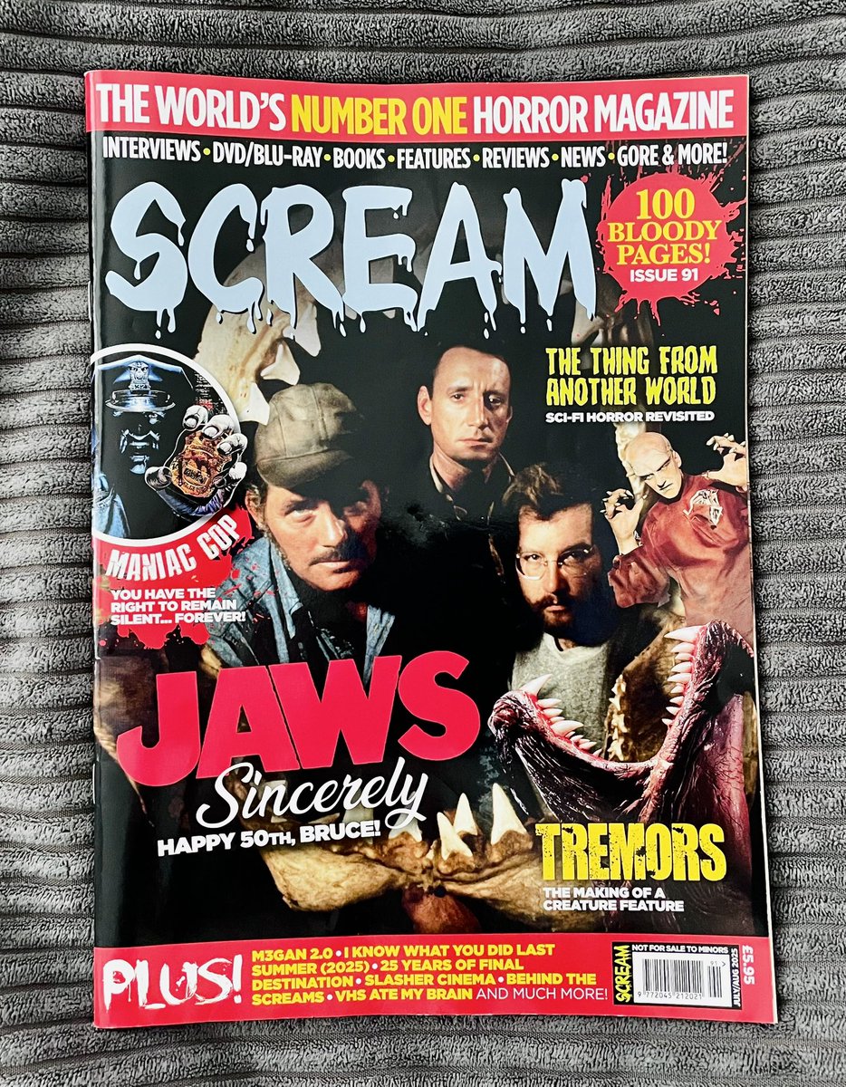 MarkTBates's tweet image. SCREAM (@ScreamHorrorMag ) … just picked up my copy of the Summer 2025 edition!🔥 

Lots of cool features in here - Jaws 50th Anniversary / Tremors / The Thing From Another World … 

#screammagazine #horror #scifi #creaturefeature #jaws #tremors #thethingfromanotherworld