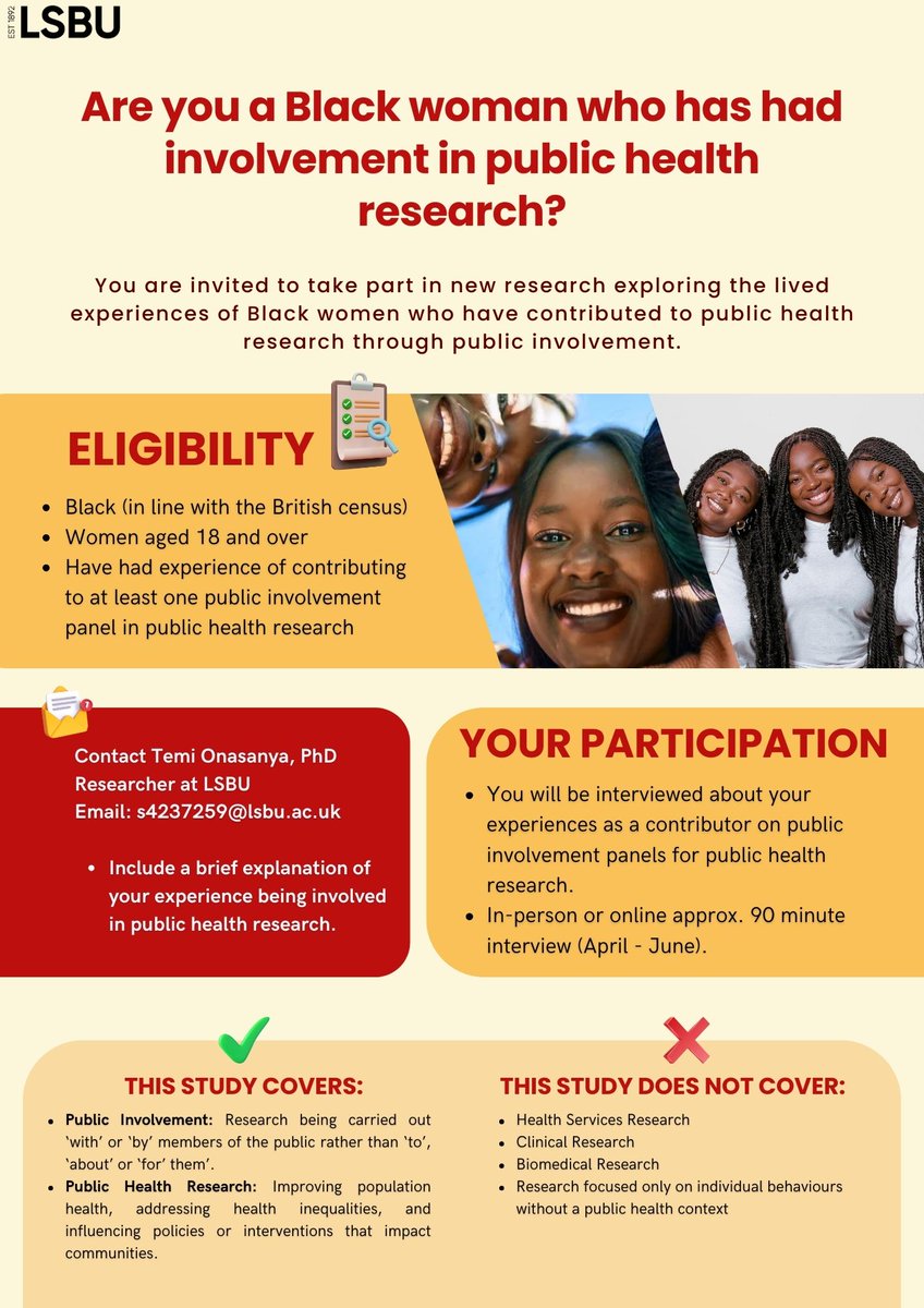 Are you a Black woman who has experience contributing to public health research? 
We would love to hear from you! Details below...