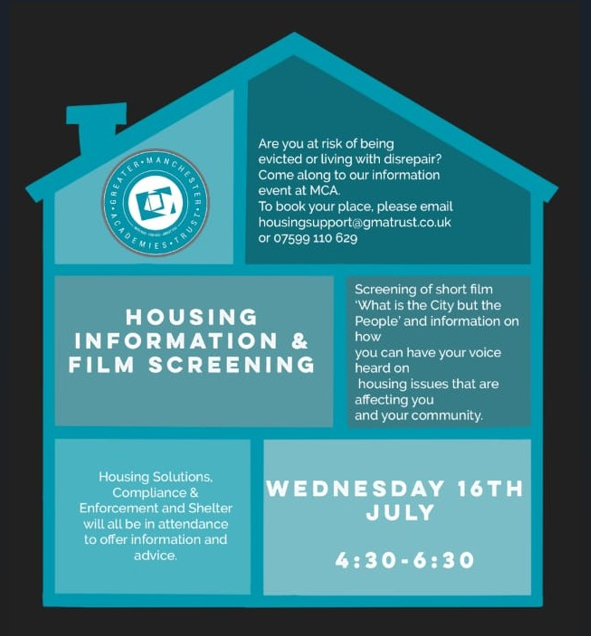 ShelterGM's tweet image. Are you at risk of being evicted or living with disrepair? Come along to our information event at MCA. To book your place, please email housingsupport@gmatrust.co.uk