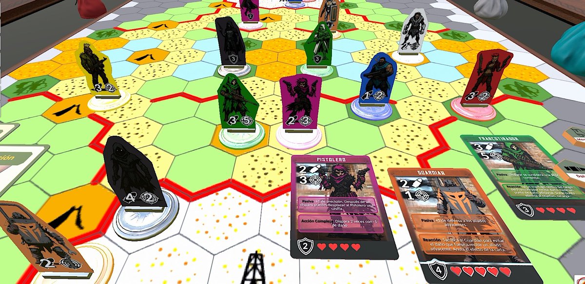 Tengo ya el juego de mesa terminando y los artistas trabajando en el arte final.

Si alguien quiere jugarlo y ayudarme a testearlo con Table Top Simulator que me escriba.

Es un WARGAME competitivo con CARTAS en lugar de dados.