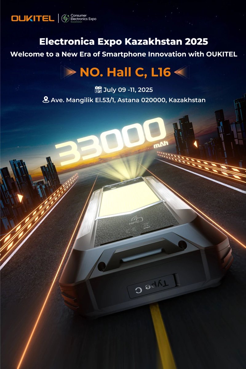 oukitelmobile's tweet image. ✨ OUKITEL is Heading to Electronica Expo Kazakhstan 2025!
Join us as we bring our rugged technology and power-packed devices — including the latest OUKITEL WP series, tablets, smartwatches, and more — to the heart of Central Asia! 📍 See you there!
#OUKITEL #electronicaexpo2025…