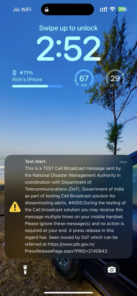 RishiOnTheMove's tweet image. Just now Recieved this government test alert on my iPhone and it was playing loud sirens. 

#TestAlert