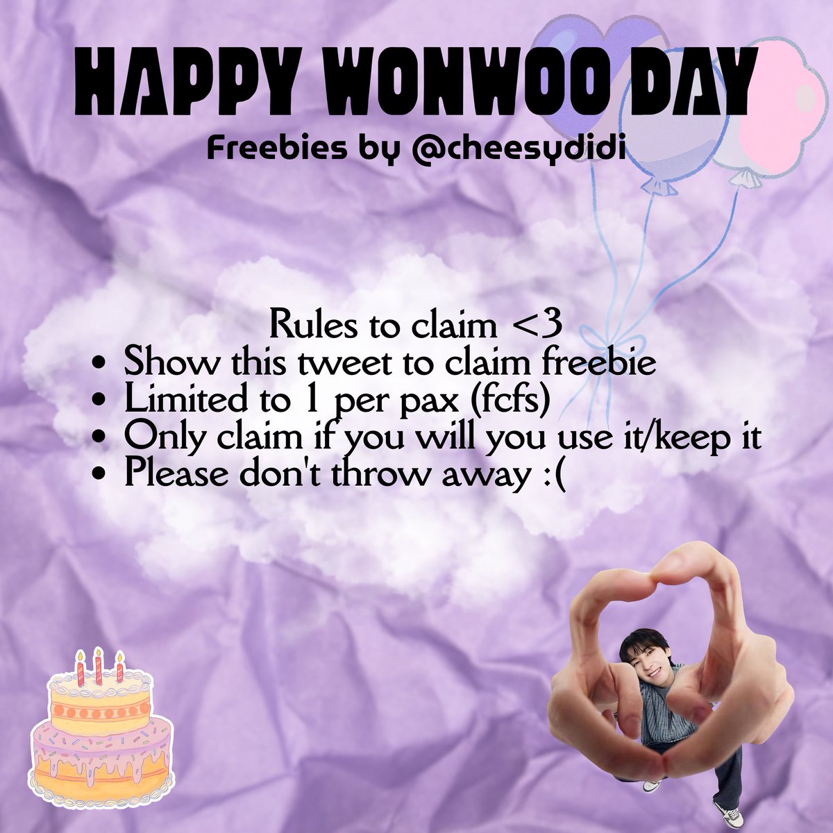 Help RT<3

Hii Wonwoorideuls &amp; Carats!💜

I'll be attending #GametoWon, #OurWONderfulDate, #FramedInTime717  and #wonwooxviithestar this month, so come and claim your freebies with me :)

DM for trades! Fcfs due to limited amount🫶🏼