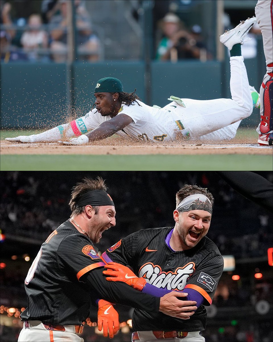 Lawrence Butler: leadoff inside-the-park home run
Patrick Bailey: walk-off inside-the-park home run

For the first time in MLB history, both have occurred on the same day 🤯

(h/t <a href="/OptaSTATS/">OptaSTATS</a>)