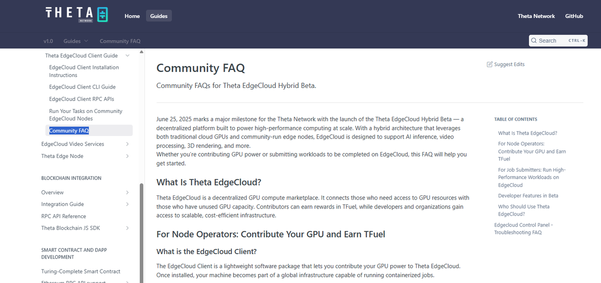 Geneon (@geneon101) on Twitter photo 📢 A Community FAQ has been added to the docs for the Theta EdgeCloud Hybrid Beta, along with a Troubleshooting FAQ
📝 This will stay updated as issues arise and are resolved.
➡️ docs.thetatoken.org/docs/community…
<a href="/Theta_Network/">Theta Network</a> $THETA 📢 A Community FAQ has been added to the docs for the Theta EdgeCloud Hybrid Beta, along with a Troubleshooting FAQ
📝 This will stay updated as issues arise and are resolved.
➡️ docs.thetatoken.org/docs/community…
<a href="/Theta_Network/">Theta Network</a> $THETA