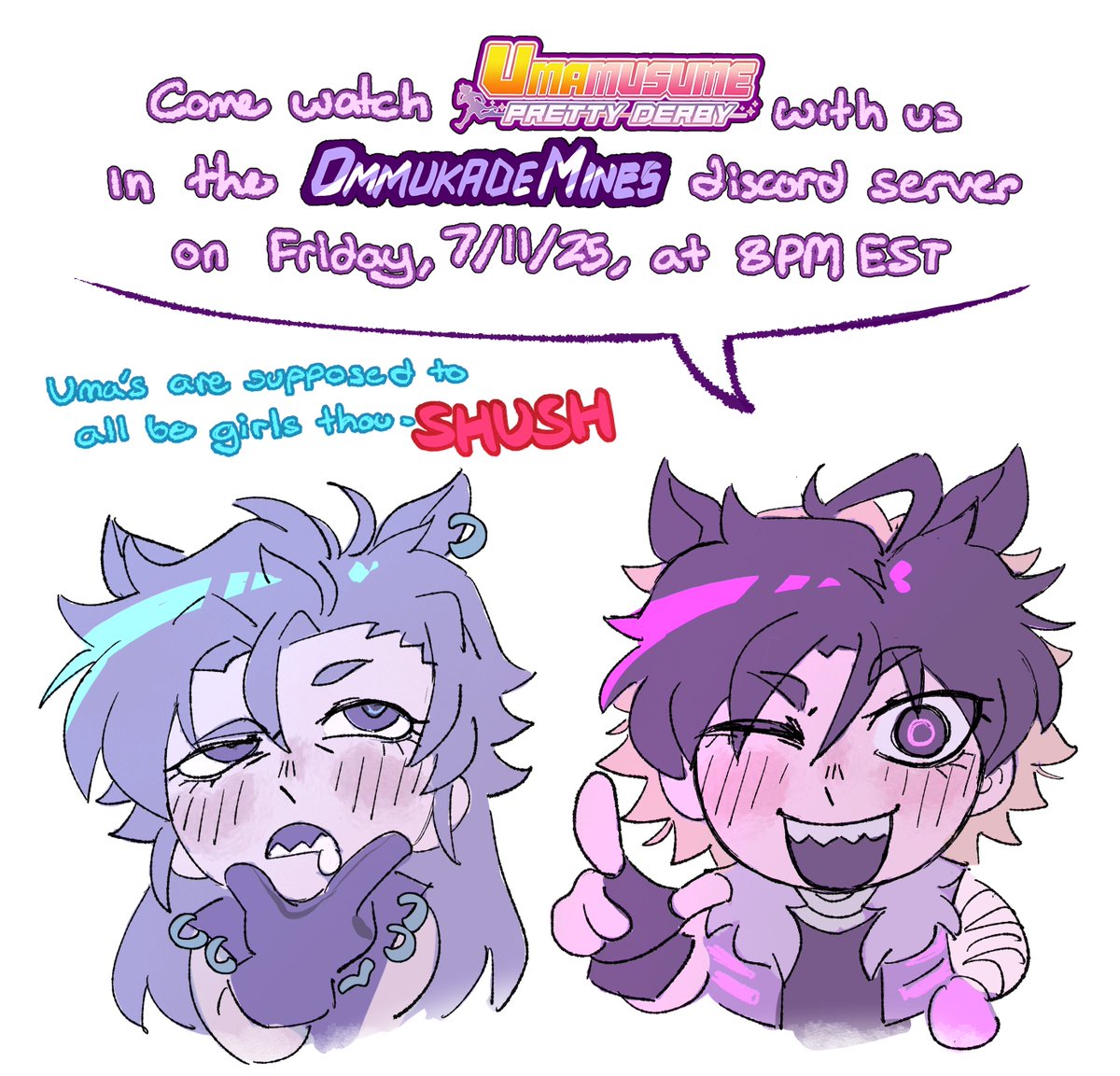 skippeaccented's tweet image. Do you like Horse gijinka's? BECAUSE I SURE DO!!!
Join us in the Oomukade Mines discord server on Friday at 8PM EST, where we will begin watching through the, recently gaining popularity in the west, Uma Musume anime!
Link to my server is right below, as well as my bio!