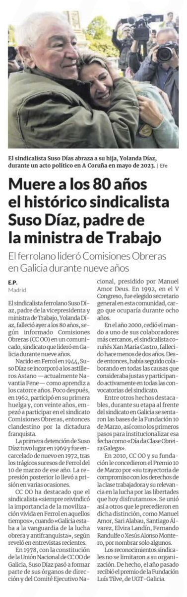 DEP Suso Díaz histórico líder de @CCOOGalicia infatigable luchador por la libertad... uno de los protagonistas de las protestas obreras de 1972 en Ferrol.