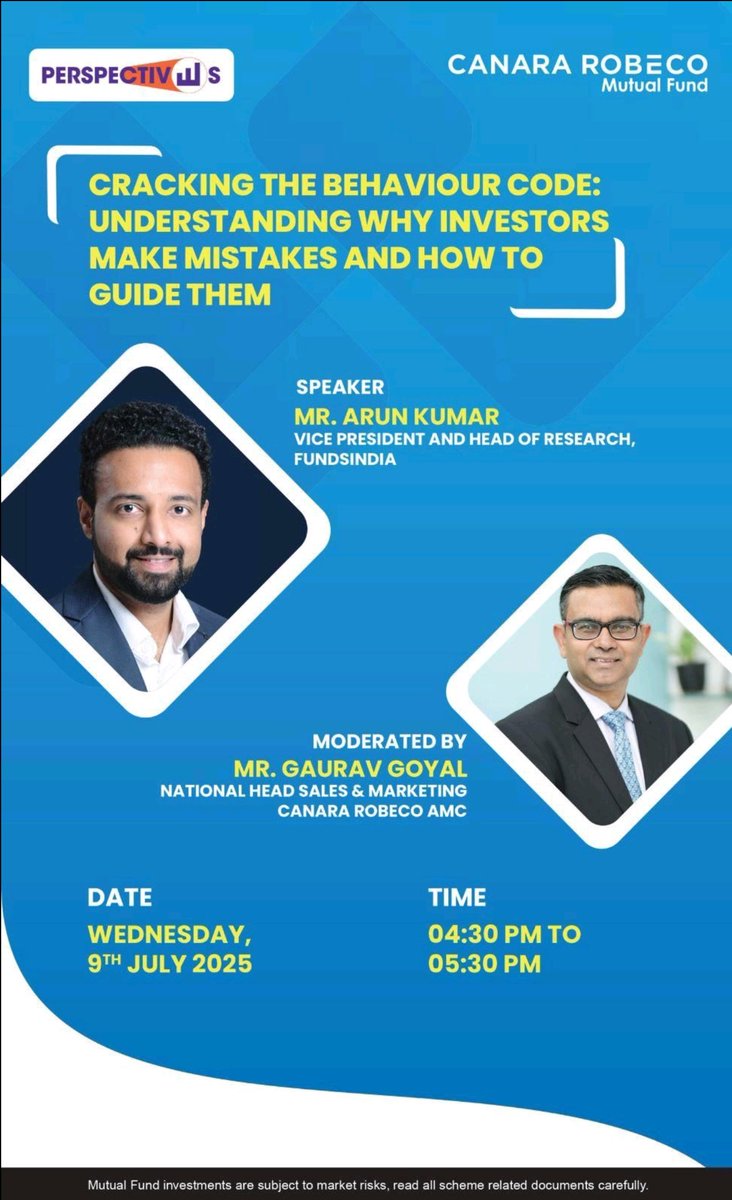 Markets are damn good at playing mind games and tricking you into bad investment decisions!

Learn how to recognize and resist its 3 most powerful psychological traps - Scare, Seduce, and Slow. 

Join us today at 4.30 pm (Wednesday, 9-Jul-2025)

us06web.zoom.us/j/86175506119?…
