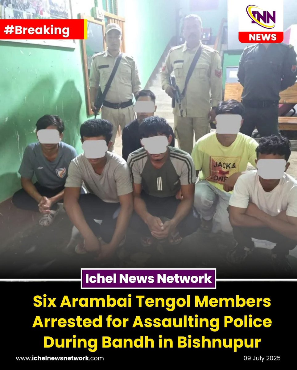 Florence Guite (@florenceguite_) on Twitter photo Manipur: July 8: Six Arambai Tengol Terrorists were arrested for assaulting police during June 9 bandh in Bishnupur. Arrests follow a probe into the attack that disrupted law & order. More culprits likely as the investigation continues. #BanArambaiTengol
<a href="/HMOIndia/">เคเฅเคนเคฎเคเคคเฅเคฐเฅ เคเคพเคฐเฅเคฏเคพเคฒเคฏ, HMO India</a> <a href="/PMOIndia/">PMO India</a> Manipur: July 8: Six Arambai Tengol Terrorists were arrested for assaulting police during June 9 bandh in Bishnupur. Arrests follow a probe into the attack that disrupted law & order. More culprits likely as the investigation continues. #BanArambaiTengol
<a href="/HMOIndia/">เคเฅเคนเคฎเคเคคเฅเคฐเฅ เคเคพเคฐเฅเคฏเคพเคฒเคฏ, HMO India</a> <a href="/PMOIndia/">PMO India</a>