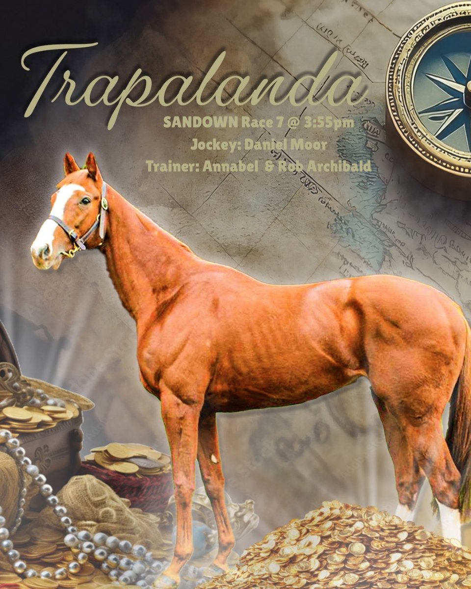 TRAPALANDA heads to Sandown today. 

Race 7 at 3.55pm
BM78 Hcp over 2100. 

Jockey: Daniel Moor  
Trainer: Annabel &amp; Rob Archibald 

#highclereracingaustralia #trapalanda #racewithhighclere
