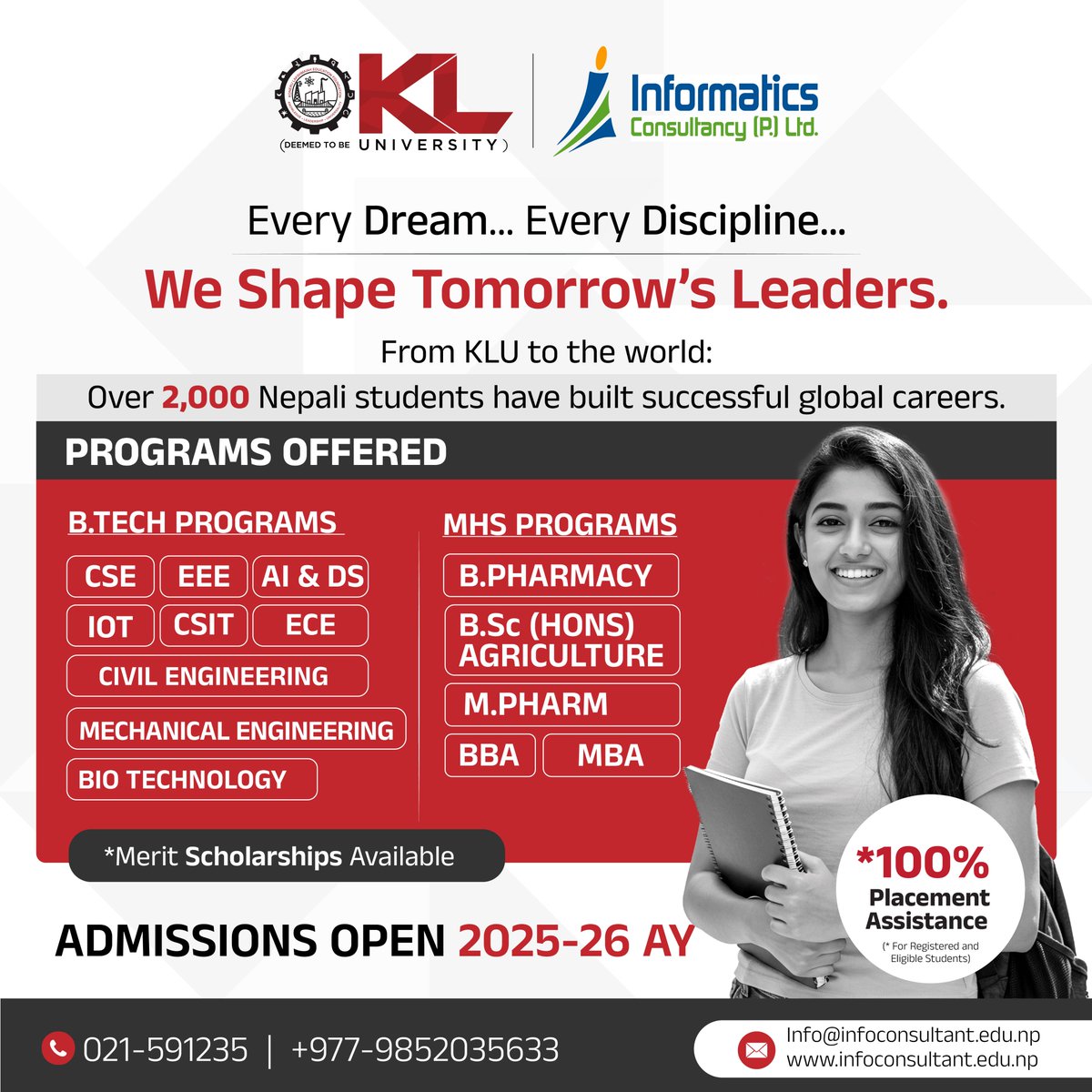 🎓 Dream Big, Study Smart at KL University! 

📞 𝐂𝐨𝐧𝐭𝐚𝐜𝐭 𝐮𝐬 𝐭𝐨𝐝𝐚𝐲: 𝟎𝟐𝟏-𝟓𝟗𝟏𝟐𝟑𝟓 | +𝟗𝟕𝟕-𝟗𝟖𝟓𝟐𝟎𝟑𝟓𝟔𝟑𝟑

📩 𝐢𝐧𝐟𝐨@𝐢𝐧𝐟𝐨𝐜𝐨𝐧𝐬𝐮𝐥𝐭𝐚𝐧𝐭.𝐞𝐝𝐮.𝐧𝐩
🔗 𝐰𝐰𝐰.𝐢𝐧𝐟𝐨𝐜𝐨𝐧𝐬𝐮𝐥𝐭𝐚𝐧𝐭.𝐞𝐝𝐮.𝐧𝐩

👉Visit: kluniversity.in