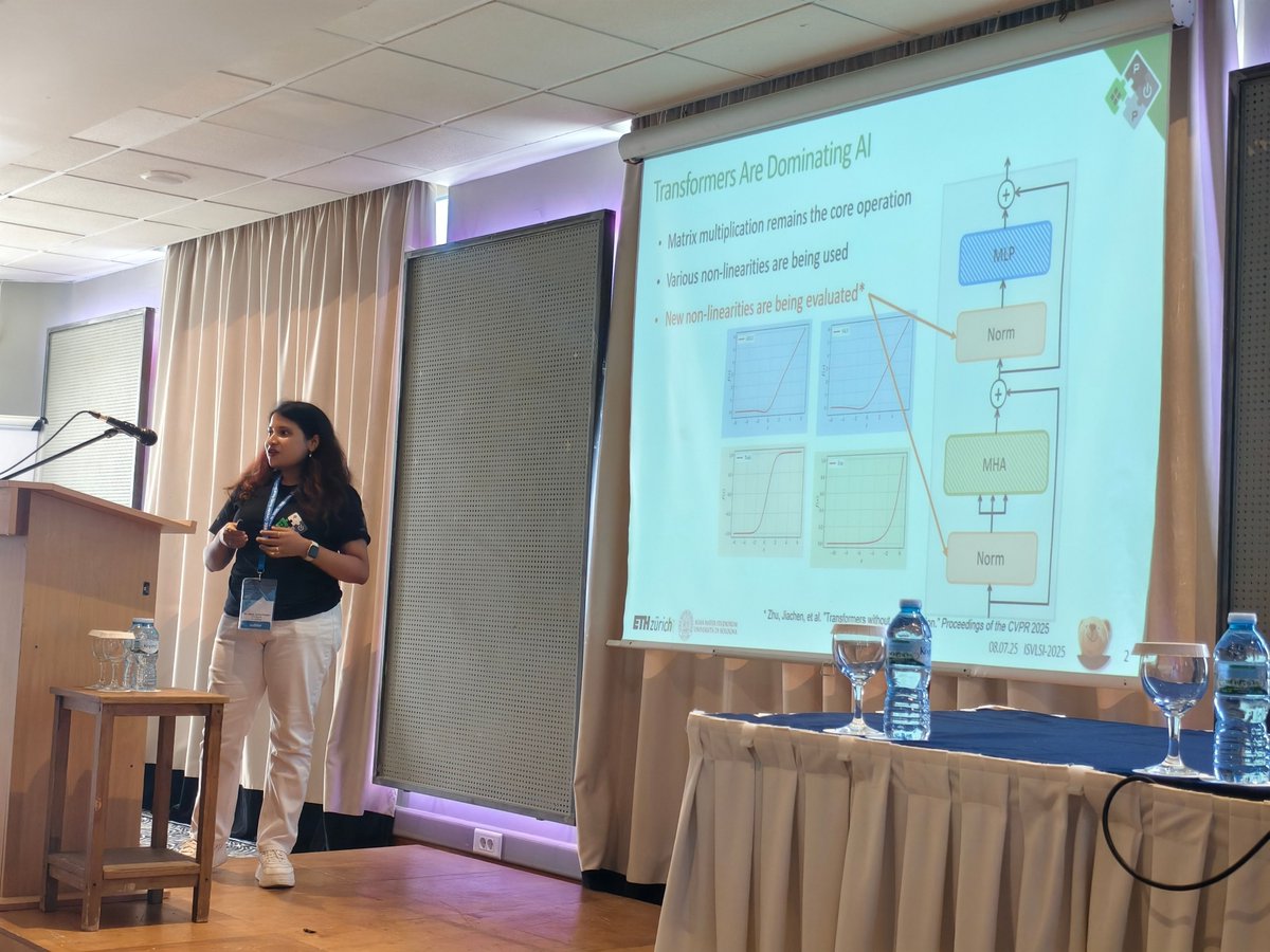 pulp_platform's tweet image. Next for PULP, here is Arpan presenting "PACE: An Optimal Piecewise Polynomial Approximation Unit for Flexible and Efficient Transformer Non-linearity Acceleration" at #ISVLSI2025. You can find the slides from her talk here: pulp-platform.org/docs/isvlsi202…