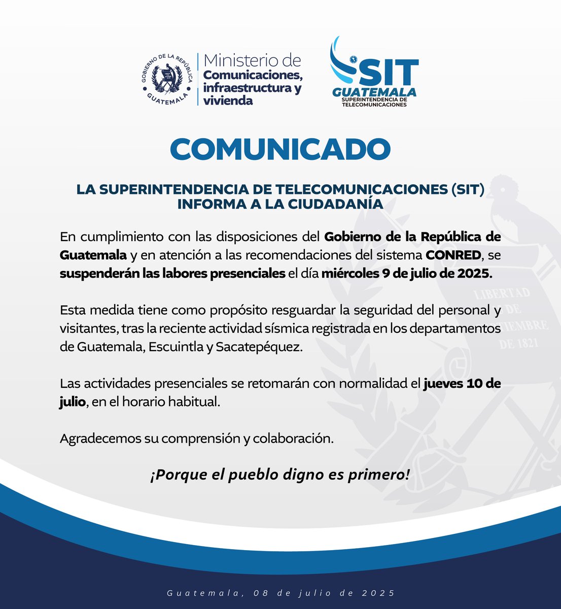 La <a href="/SITgt/">SIT Guatemala</a> informa a la ciudadanía: 👇🏽