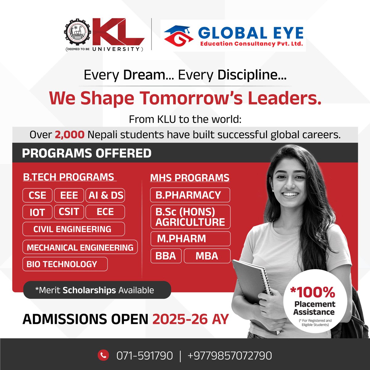 🎓 Dream Big, Study Smart at KL University!  
𝐂𝐨𝐧𝐭𝐚𝐜𝐭 𝐮𝐬 𝐭𝐨𝐝𝐚𝐲: 𝟎𝟕𝟏-𝟓𝟗𝟏𝟕𝟗𝟎 | +𝟗𝟕𝟕-𝟗𝟖𝟓𝟕𝟎𝟕𝟐𝟕𝟗𝟎 
Visit: kluniversity.in