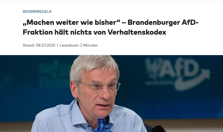 Nicht einmal die geringfügigen Vereinbarungen der Marke "Tarnen und Täuschen" sind mit der AfD Brandenburg umsetzbar.
Das heißt: Selbst sollte der AfD-Bundesvorstand seine Selbstverharmlosungs-Strategie ernst meinen - er könnte sie gar nicht durchsetzen!