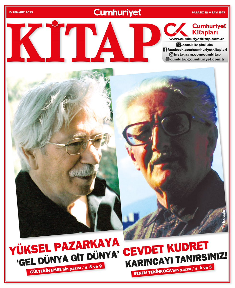 Cumhuriyet Kitap Eki (@cumkitap) on Twitter photo YARIN günlerden Cumhuriyet Kitap!
Senem Tekinkoca’nın yazısı ile Cevdet Kudret ve Gültekin Emre’nin yazısı ile Yüksel Pazarkaya kapağımızda.
Dopdolu bir sayıyla Kitap Dergi, YARIN ve her perşembe gazeteniz Cumhuriyet’le birlikte
cumhuriyet.com.tr/kitap/yarin-gu…
<a href="/cumhuriyetgzt/">Cumhuriyet</a> YARIN günlerden Cumhuriyet Kitap!
Senem Tekinkoca’nın yazısı ile Cevdet Kudret ve Gültekin Emre’nin yazısı ile Yüksel Pazarkaya kapağımızda.
Dopdolu bir sayıyla Kitap Dergi, YARIN ve her perşembe gazeteniz Cumhuriyet’le birlikte
cumhuriyet.com.tr/kitap/yarin-gu…
<a href="/cumhuriyetgzt/">Cumhuriyet</a>