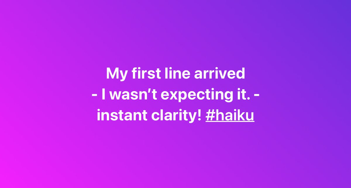 fustbariclation's tweet photo. My first line arrived
I wasn’t expecting it. -
instant clarity! #haiku
#Poem #Poetry #μverse #micropoetry #writing #gestalt #lightning #bright #revalation https://t.co/JnvjBE55Tt