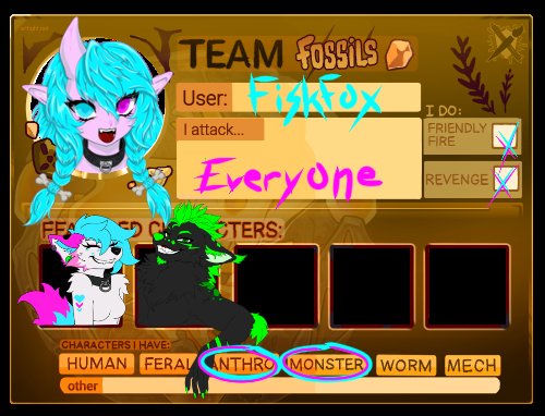 FiskFox's tweet image. Artfight card 2025 team fossil