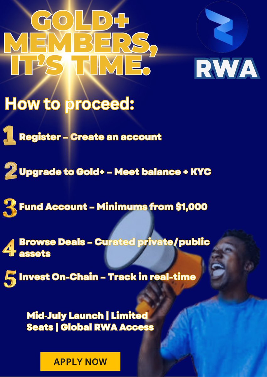 The research and wait are over <a href="/RWA_Inc_/">RWA Inc.</a> is launching its Private Investor Platform mid‑July, and here’s how Gold+ individuals gain access to exclusive real‑world asset deals:

🔒 Platform Launch: Mid‑July
⭐ Eligibility: Must qualify as Gold+ tier member

💡 How to get in: