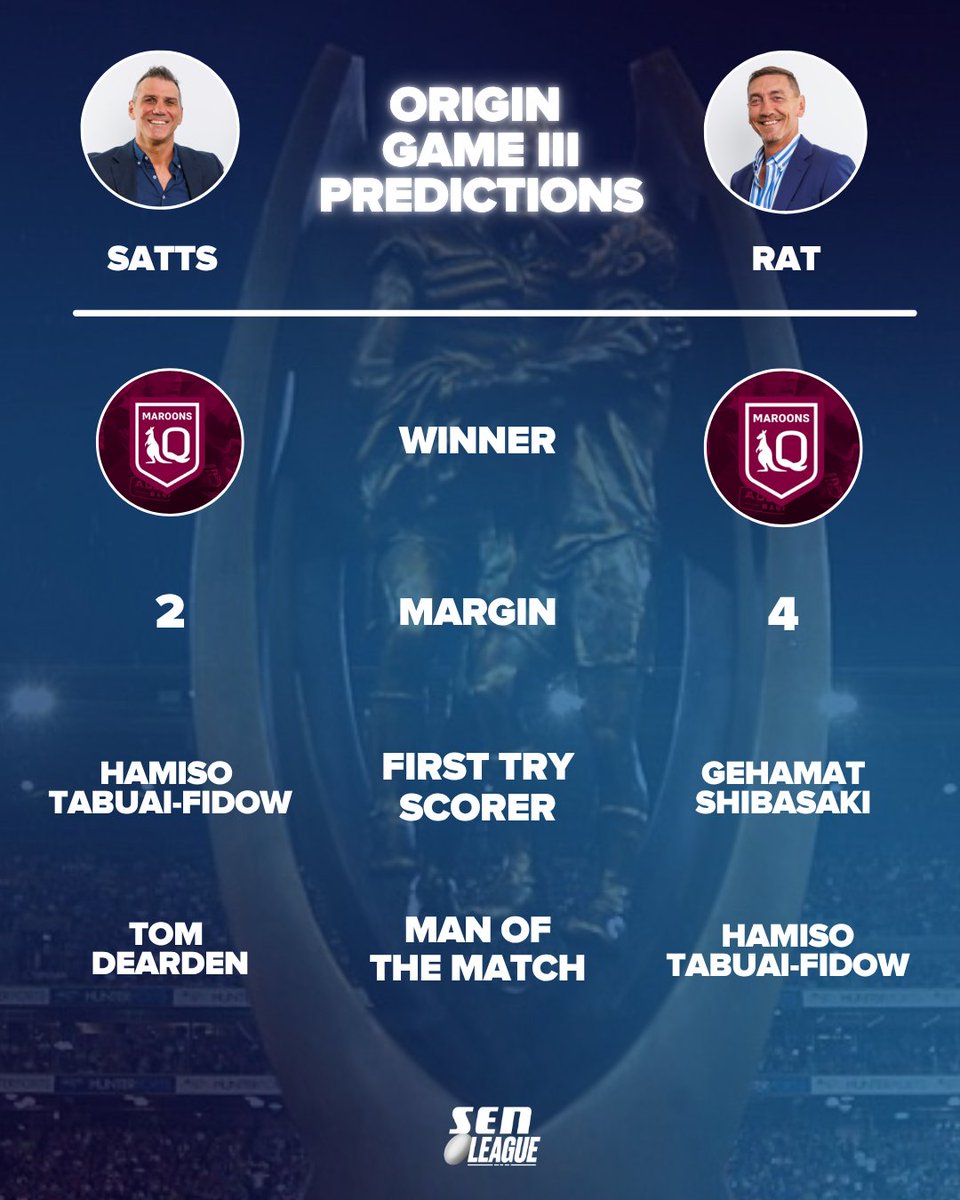 Satts and Rat have locked in their final predictions for #Origin III!

Are the boys on the money?

#NRL