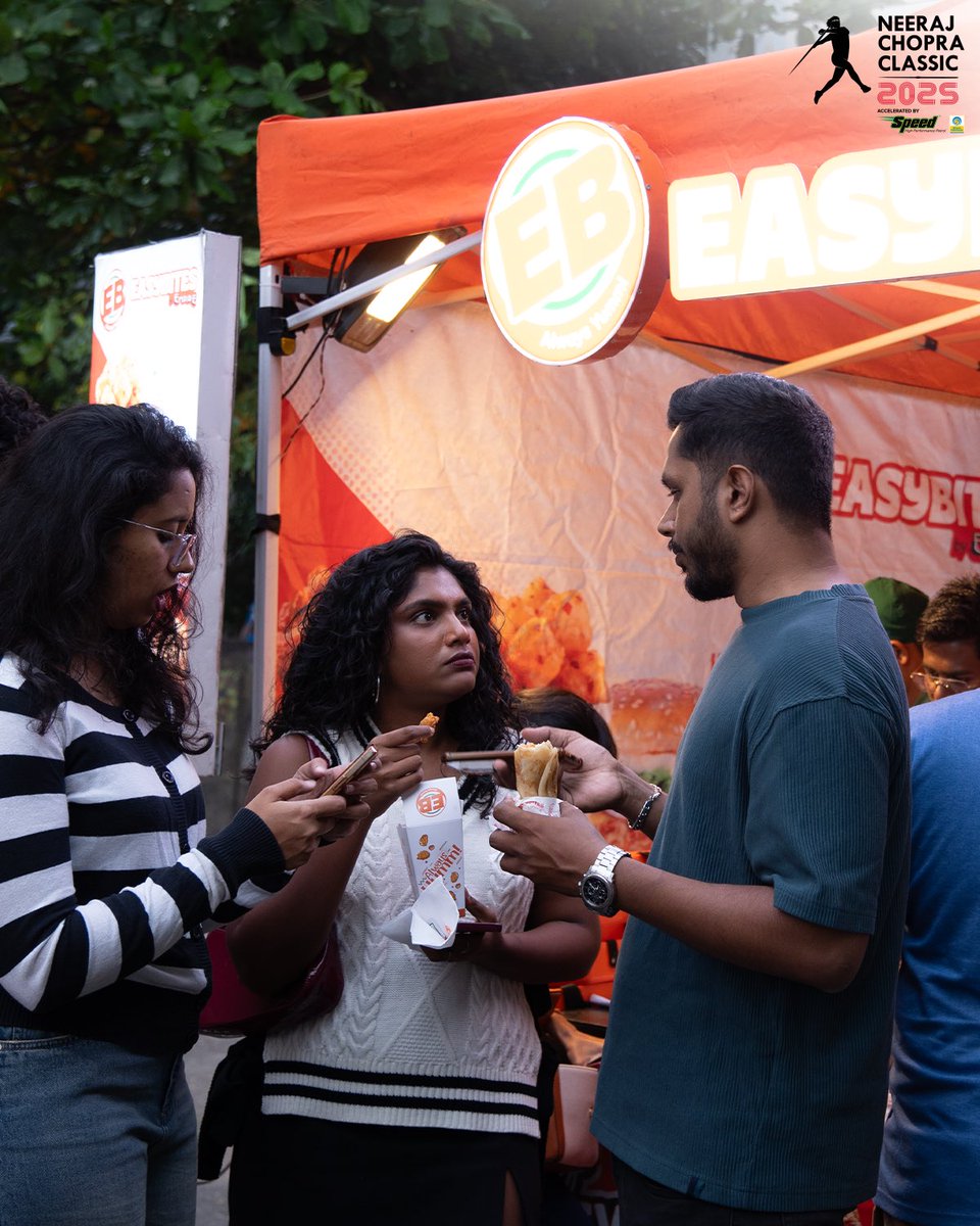 nc_classic's tweet image. While Neeraj delivered power throws, EasyBites kept the fans’ energy high and the cravings sorted! 🔥
#NeerajChopraClassic #javelin #GameOfThrows