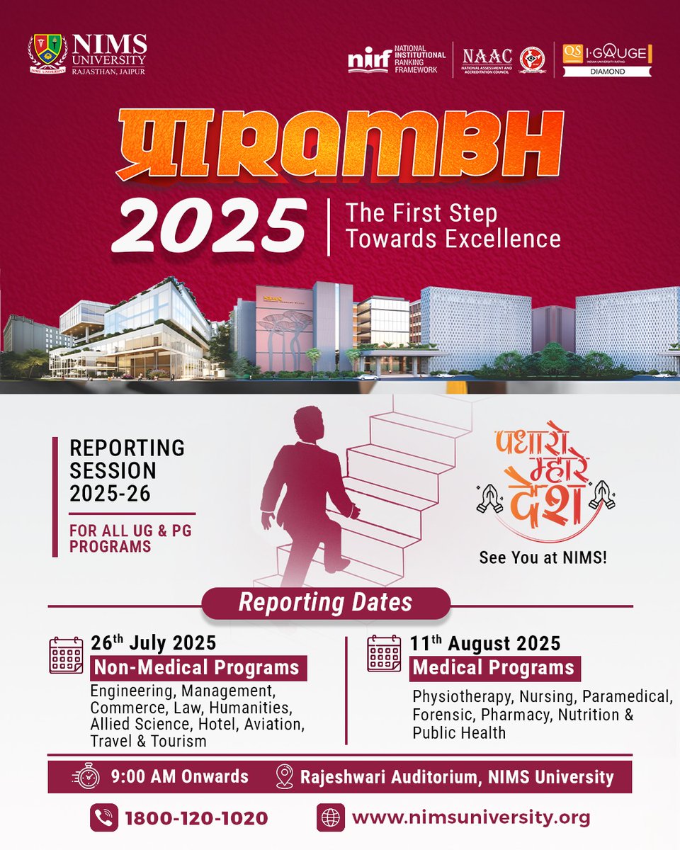 New city, new campus, new beginnings
Pack your bags, prep your playlists, and bring your dreams along!
It’s time for Prarambh 2025 🎒🎓
Let’s make memories that last a lifetime.
#NIMSUniversity #Prarambh2025 #SeeYouAtNIMS #CollegeLifeBegins