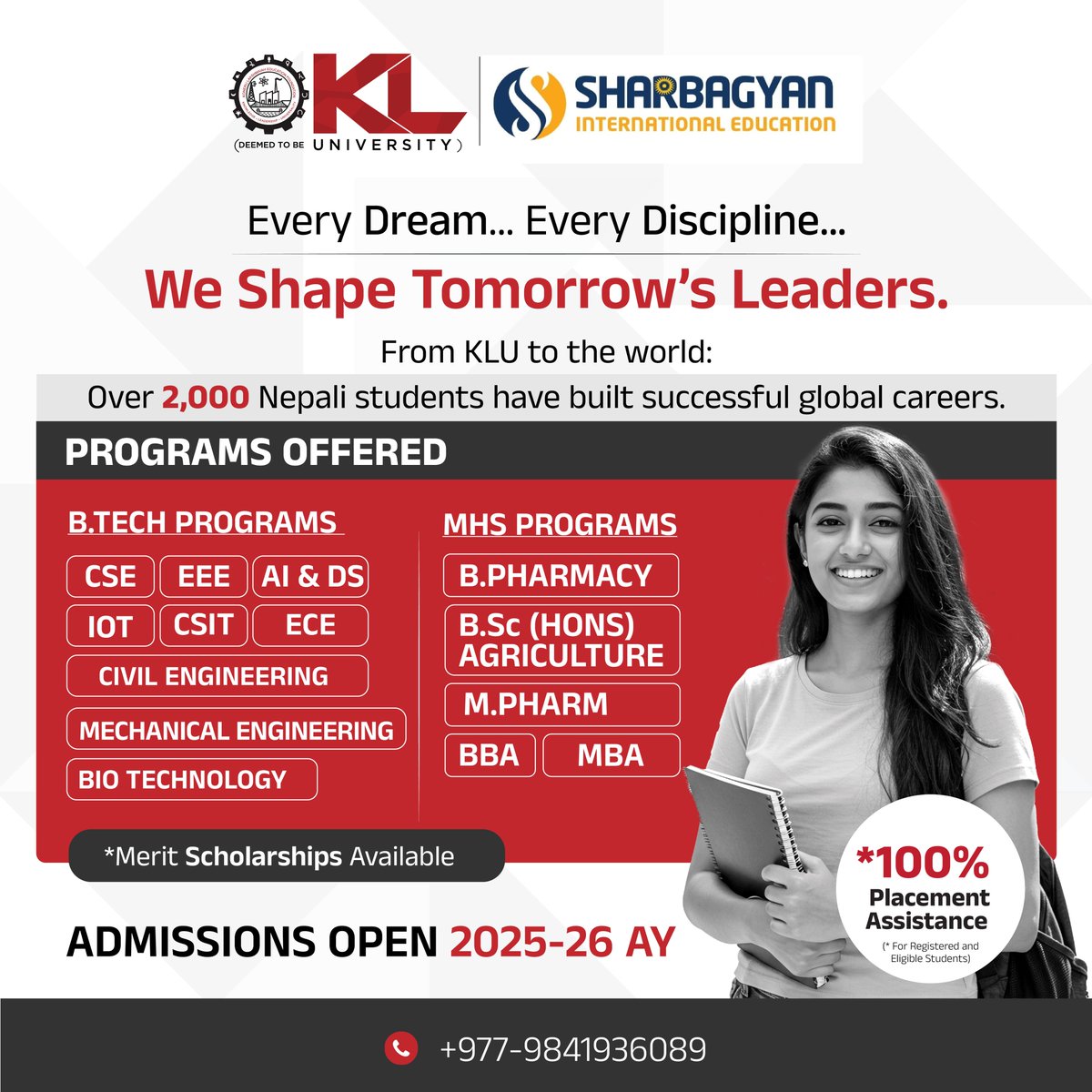 🎓 Dream Big, Study Smart at KL University!

📞 𝐂𝐨𝐧𝐭𝐚𝐜𝐭 𝐮𝐬 𝐭𝐨𝐝𝐚𝐲: +𝟗𝟕𝟕-𝟗𝟖𝟒𝟗𝟑𝟔𝟎𝟖𝟗

👉Visit: kluniversity.in

#KLUniversity #StudyInIndia #NepalStudents #StudyAbroad #AdmissionsOpen2025 #KLU #sharbagyanconsultancy