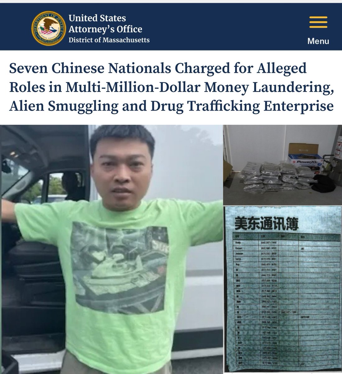 July 8: seven 🇨🇳 nationals were charged in connection with a multi-million-dollar conspiracy to cultivate and distribute marijuana across the Northeast that used interconnected grow houses concealed inside single-family properties in Massachusetts and Maine. 🇨🇳 nationals were