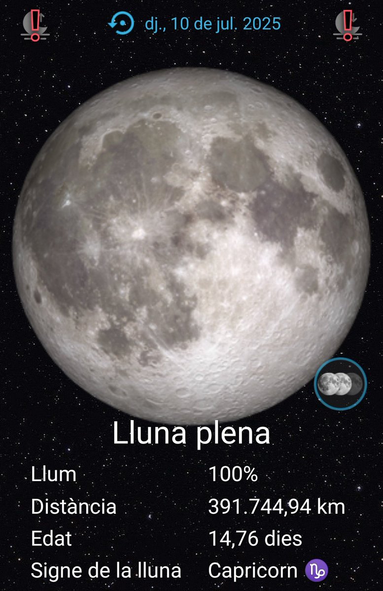 caledelspagesos's tweet image. LLUNA PLENA DEL JULIOL: Dijous 10, a les 22 h 38 m, a Capricorn.