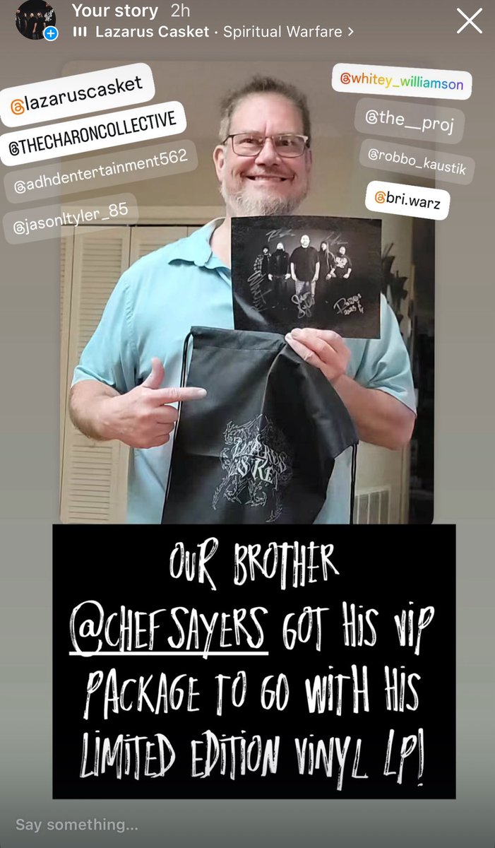 So glad Eric enjoyed our VIP Vinyl bundle! We will have 4 available at upcoming shows: ‘Spiritual Warfare’ limited edition vinyl w/ bonus tracks “Thriller” and “For Whom The Bell Tolls” + signed band photo + Lazarus Casket nylon bag + a t-shirt of choice linktr.ee/lazaruscasket