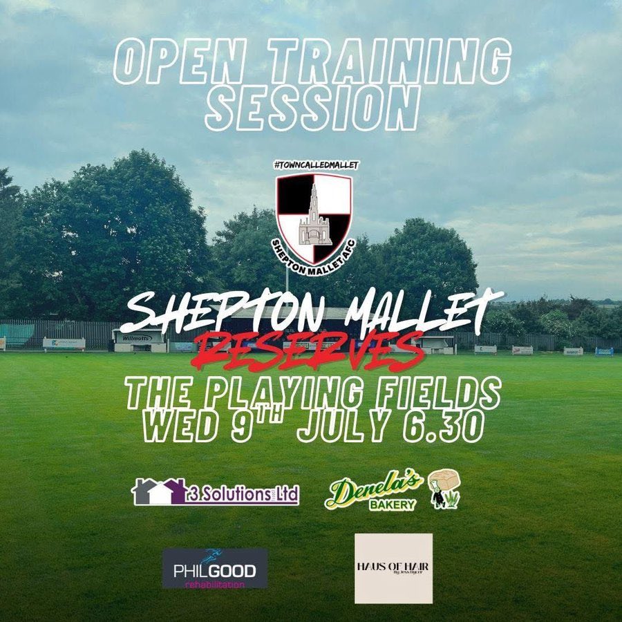 Shepton Mallet AFC (@mallet_afc) on Twitter photo Tonight is our Reserves OPEN TRAINING SESSION.
Come along and join , all players welcome.
<a href="/somersetcfl/">Somerset County FL</a>
<a href="/Official_MSFL/">Mid-Somerset Football League</a>
<a href="/yeovilleague/">Yeovil League</a> Tonight is our Reserves OPEN TRAINING SESSION.
Come along and join , all players welcome.
<a href="/somersetcfl/">Somerset County FL</a>
<a href="/Official_MSFL/">Mid-Somerset Football League</a>
<a href="/yeovilleague/">Yeovil League</a>
