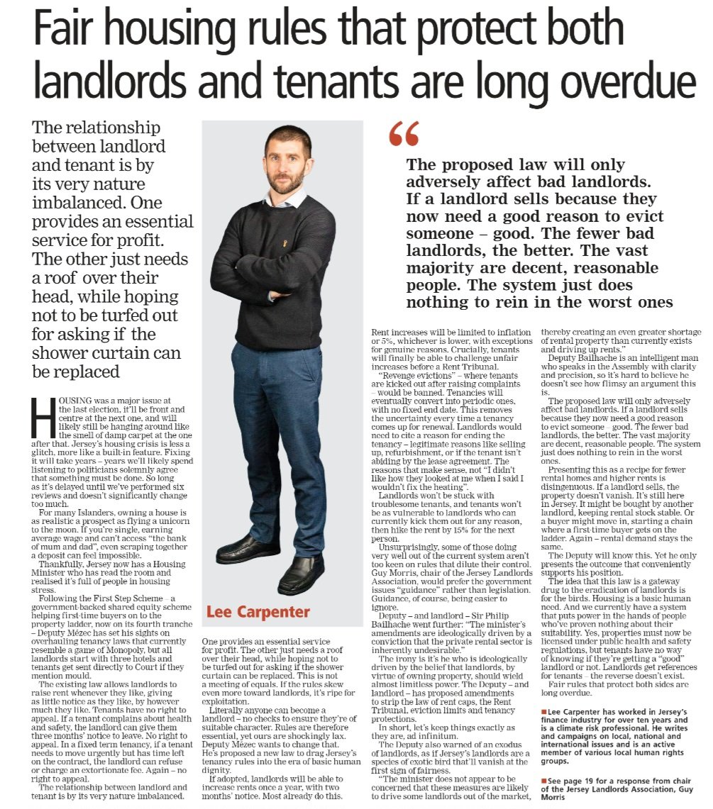 Today, we vote on just the principles of whether our rental laws need updating. The articles will then be scrutinised &amp; return. Some will want to oppose us having the debate on the articles. I support the principles &amp; future debate. I urge members to do the same. Good article.