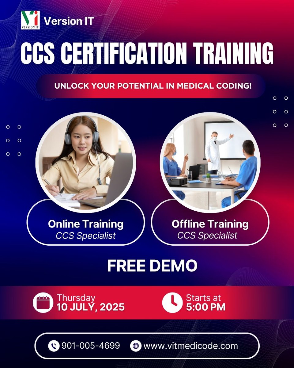 vit_medicode's tweet image. Ready to level up your coding career?
🎓 Get CCS certified
📘 Master ICD-10, CPT, and real case coding.
✅Online &amp;amp; Offline

🎯Free Demo Session
📅 Date: July 10th, 2025
🕥 Time: 05:00 PM
📞 Call: +91 9010054699
🌐 Visit: vitmedicode.com

#CCSCertification #MedicalCoding