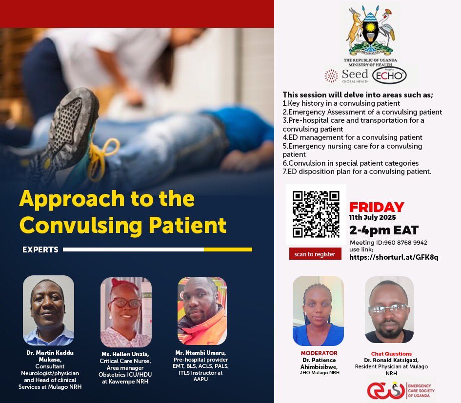 seedug_learning's tweet image. 📍SESSION UPDATE📍
✨Approach to a Convulsing Patient
🗓️Date: Friday 11th July 2025
⏰Time: 2-4 pm EAT
Register via: seedglobalhealth-org.zoom.us/meeting/regist…
CPD points will be awarded.
See you then🫱🏽🫲🏾