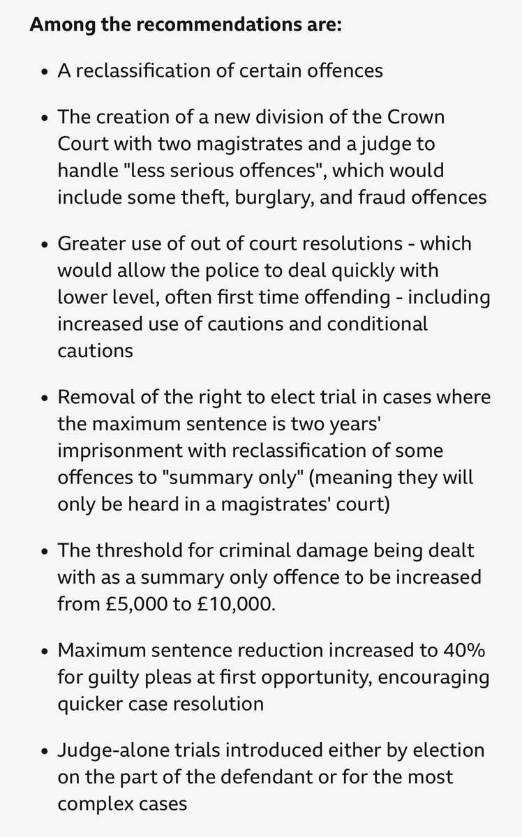 The CBA (@thecriminalbar) on Twitter photo Independent Review of the Criminal Courts by Sir Brian Leveson
A report on <a href="/BBCNews/">BBC News (UK)</a> by <a href="/sima_kotecha/">Sima Kotecha</a> sums up some of the “recommendations” and notes:
“Mary Prior KC, chair of the Criminal Bar Association, said: "Any fundamental change is going to require the criminal barristers Independent Review of the Criminal Courts by Sir Brian Leveson
A report on <a href="/BBCNews/">BBC News (UK)</a> by <a href="/sima_kotecha/">Sima Kotecha</a> sums up some of the “recommendations” and notes:
“Mary Prior KC, chair of the Criminal Bar Association, said: "Any fundamental change is going to require the criminal barristers
