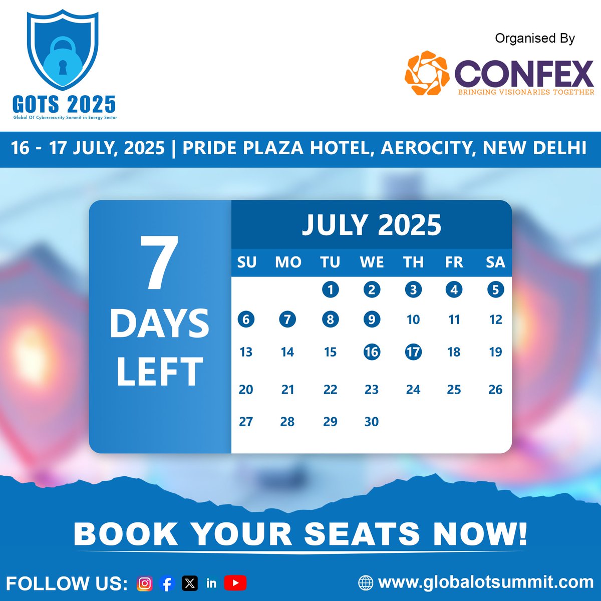 GOTS2025's tweet image. 🚨 Just 7 Days to Go – Book Your Seats Now! 🚨
Join us at Global OT Cybersecurity Summit in Energy Sector (GOTS) 2025 – a landmark platform bringing together leaders from industry, government, and cybersecurity to secure India’s critical energy infrastructure.