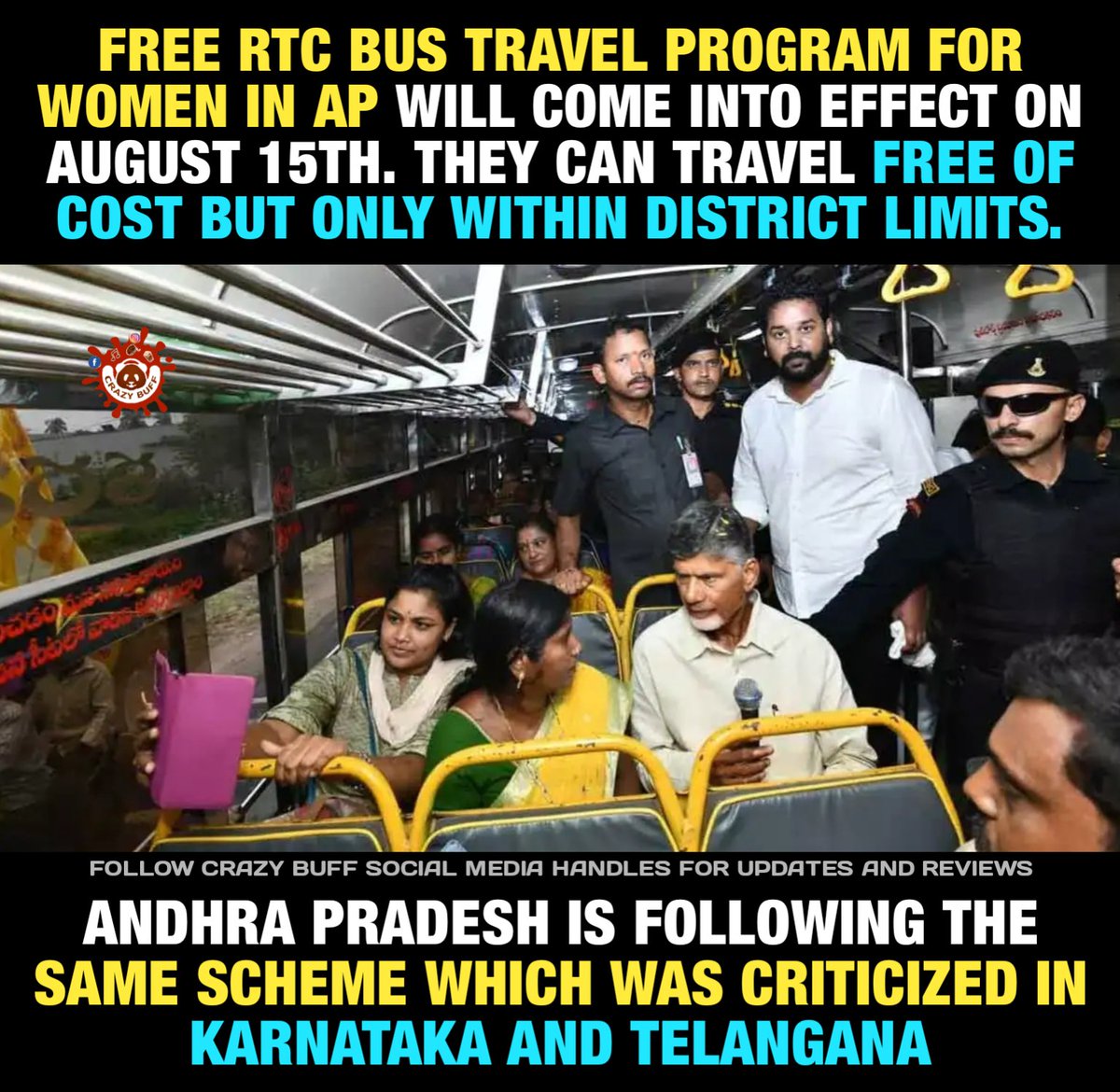 Free Bus Travel Scheme in #AndhraPradesh 

#ChandrababuNaidu #NaraLokesh #PawanKalyan #FreeBusTravel