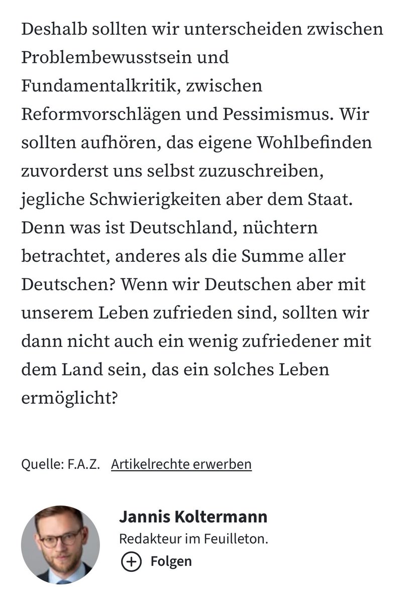 Gerald Knaus (@rumeliobserver) on Twitter photo Das „Es geht uns gut und dem Land schlecht“ Paradox
<a href="/faznet/">Frankfurter Allgemeine</a> zur Gefahr von Kulturpessimismus in 🇩🇪.
Der Blick in die US seit Januar zeigt, wohin das führen kann.
PS: Dazu gibt es auch ein sehr gutes Buch des grossen Historikers Fritz Stern:
deutschlandfunk.de/kulturpessimis… Das „Es geht uns gut und dem Land schlecht“ Paradox
<a href="/faznet/">Frankfurter Allgemeine</a> zur Gefahr von Kulturpessimismus in 🇩🇪.
Der Blick in die US seit Januar zeigt, wohin das führen kann.
PS: Dazu gibt es auch ein sehr gutes Buch des grossen Historikers Fritz Stern:
deutschlandfunk.de/kulturpessimis…