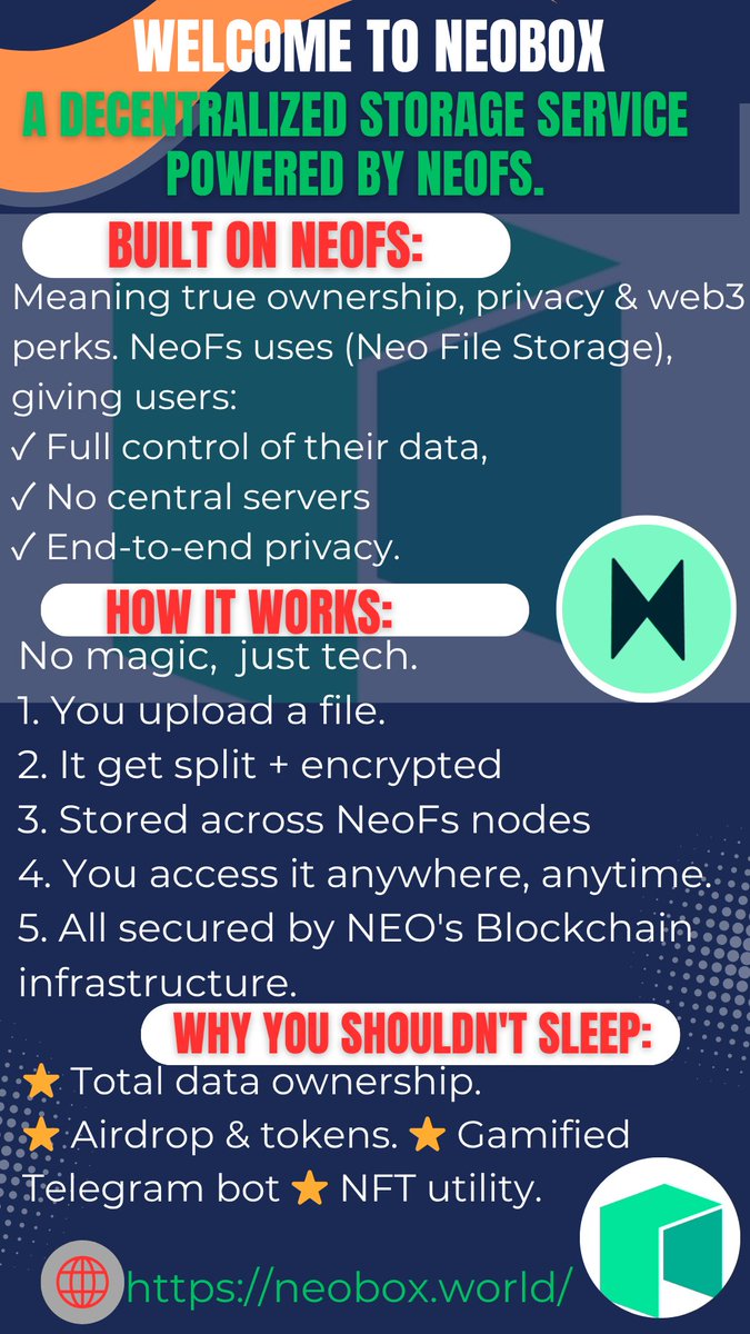 smartlilypink's tweet photo. NEOBOX is a decentralized storage service powered by NeoFS, offering Google Drive-style cloud storage—but with true ownership, privacy,&amp; #Web3 perks.

Dive in: https://t.co/wCdJXA8k5C

@neostorage @Neo_Blockchain
#NEOBOX #NeoFS #Crypto  #DecentralizedStorage 
$GAS
$NEO https://t.co/z8bg0cTdTM