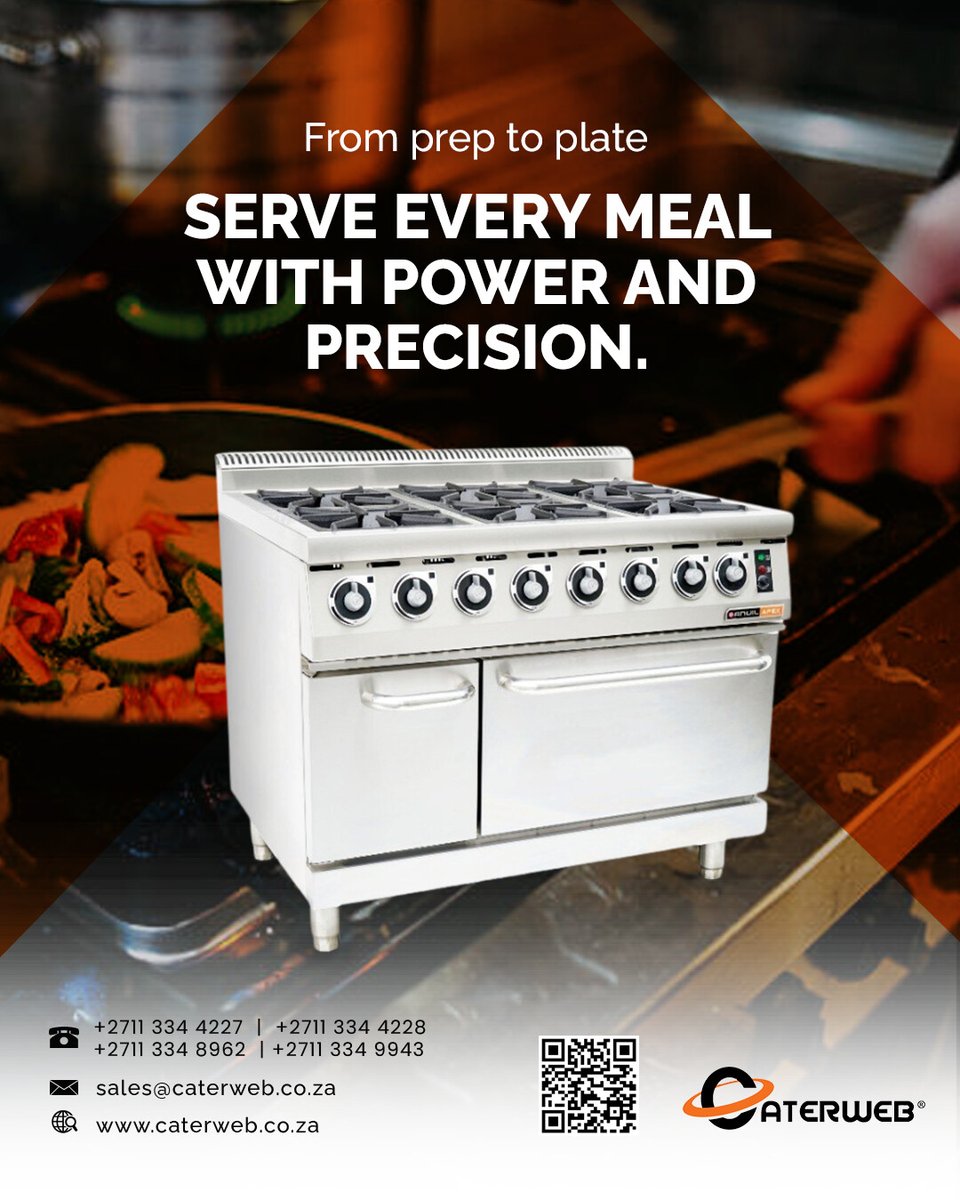 CaterWeb's tweet photo. The Anvil 6-Burner Gas Stove with Electric Oven brings the heat and the capacity to serve meals on time, every time. 👨‍🍳✅

Perfect for busy restaurants, catering companies, school canteens, and B&amp;Bs that can’t afford delays. 💡

https://t.co/GGhyQwtF0x

#chefgear https://t.co/Xpv7q7bS7O