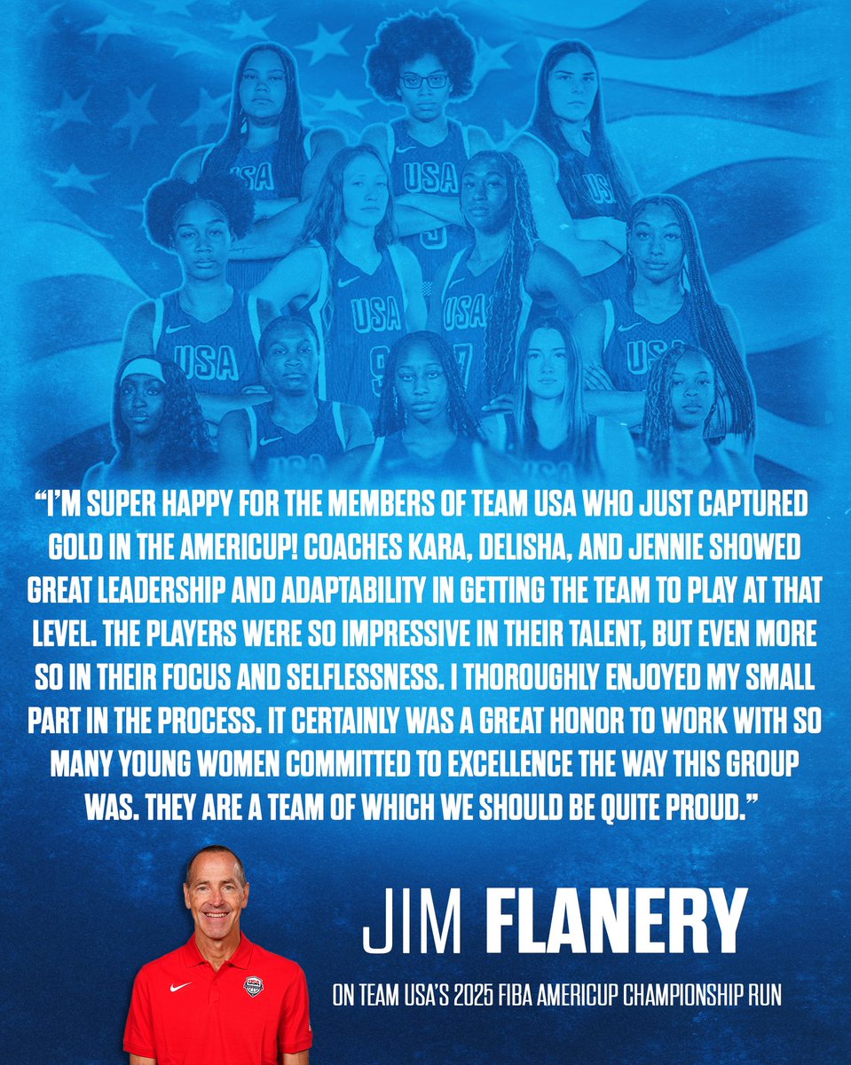 Coach Flan (@jimflanery) on Twitter photo Honored to be part of this gold medal group🇺🇸
<a href="/usabasketball/">USA Basketball</a> //<a href="/gocreighton/">Creighton Bluejays</a>
#AmeriCupW #USABasketball Honored to be part of this gold medal group🇺🇸
<a href="/usabasketball/">USA Basketball</a> //<a href="/gocreighton/">Creighton Bluejays</a>
#AmeriCupW #USABasketball